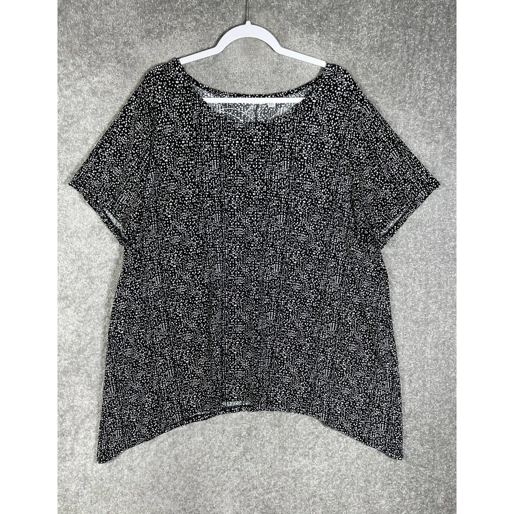 Croft & Barrow Black Textured Abstract Sharkbite Hem Top‎ Womens Size 3X Stretch